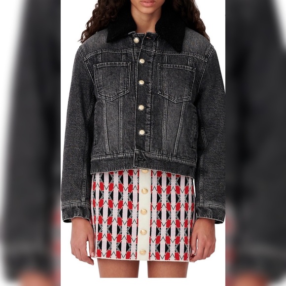 Maje Birche Faux Fur-Trim denim Jacket - Picture 2 of 7